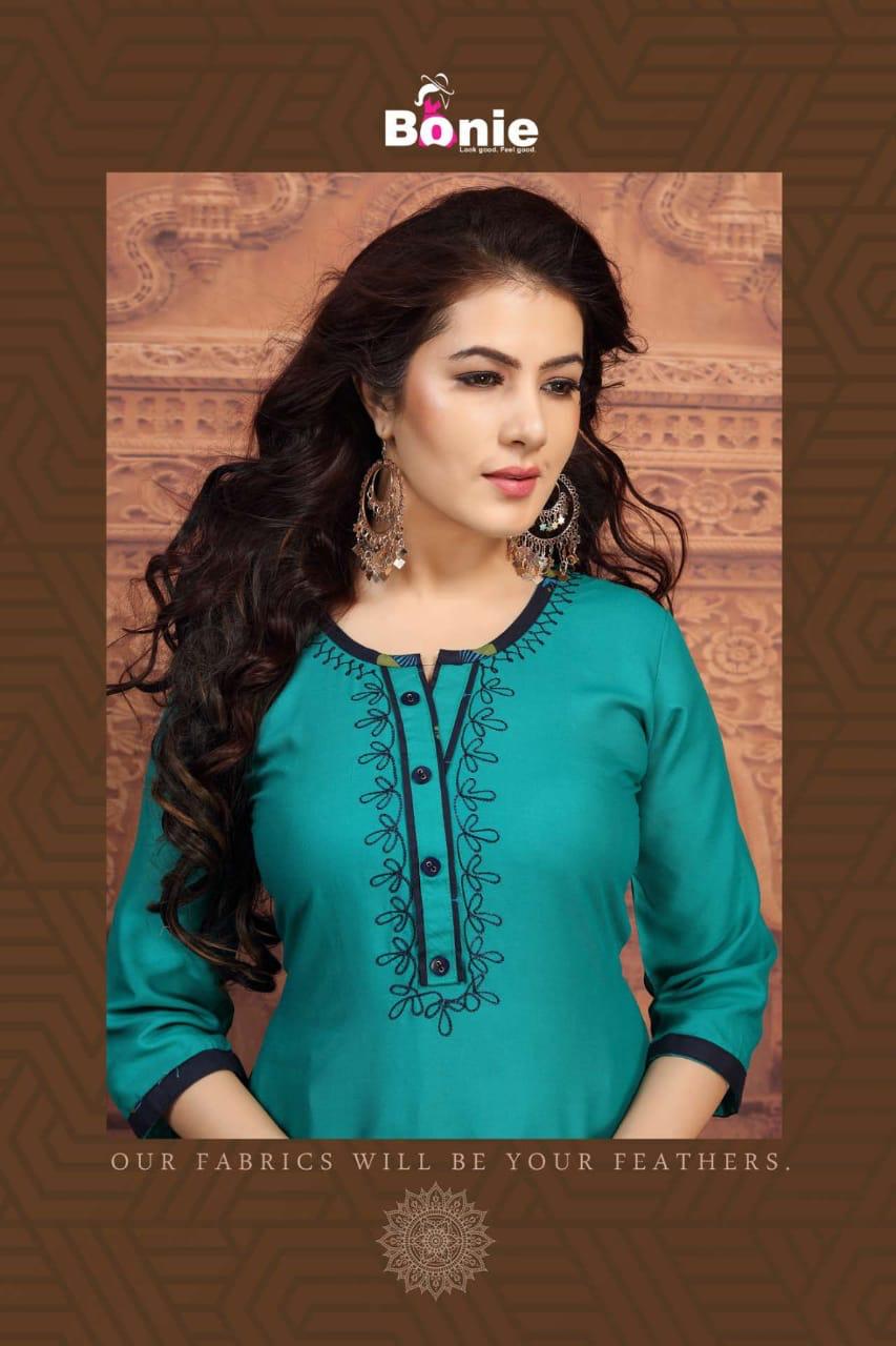 Bonie Shenaz Latest Fancy Regular Wear Rayon Printed Kurtis With  Skirt  Collection 